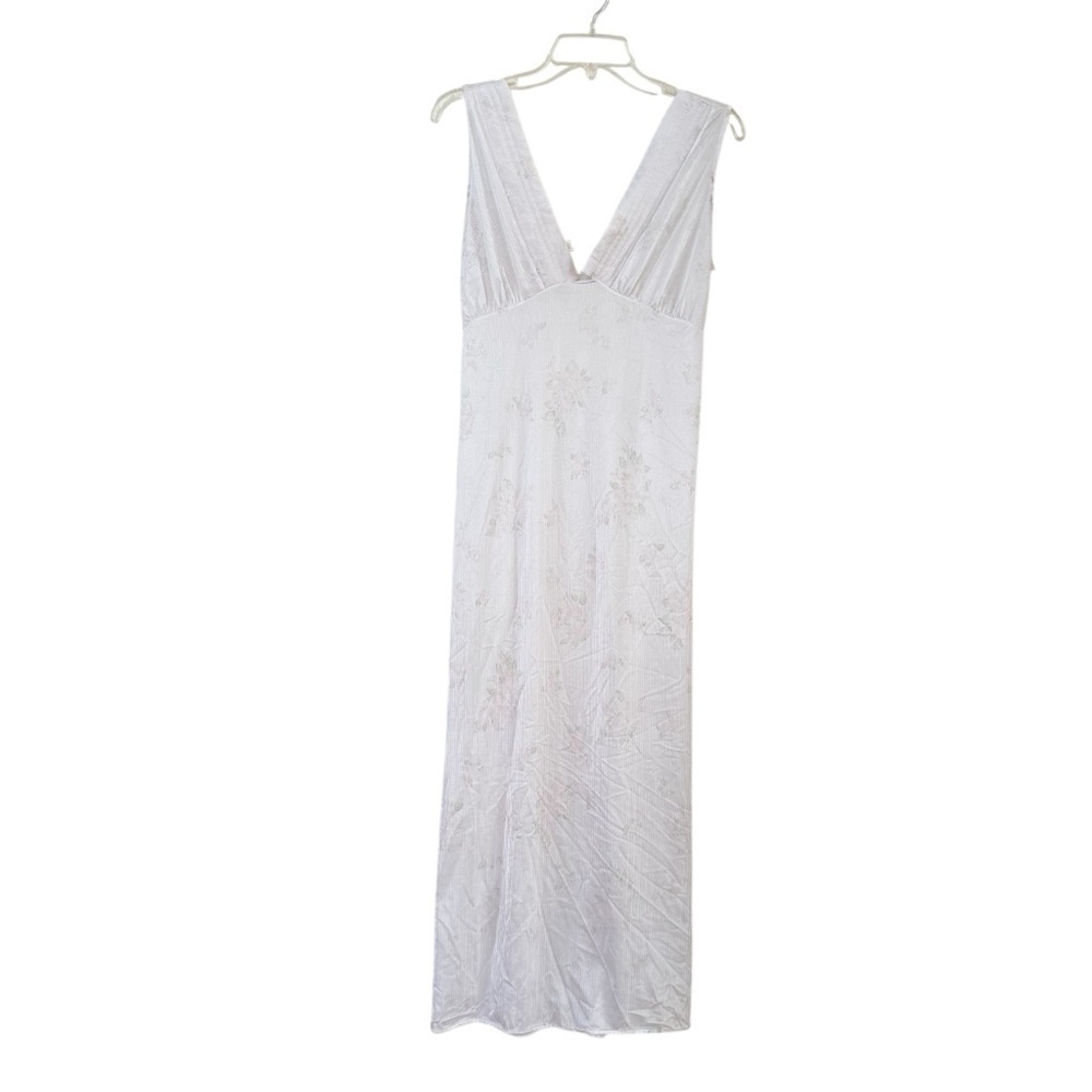 Vintage Floral Maxi Long Nightgown Dress Sleeveless Shimmering L USA